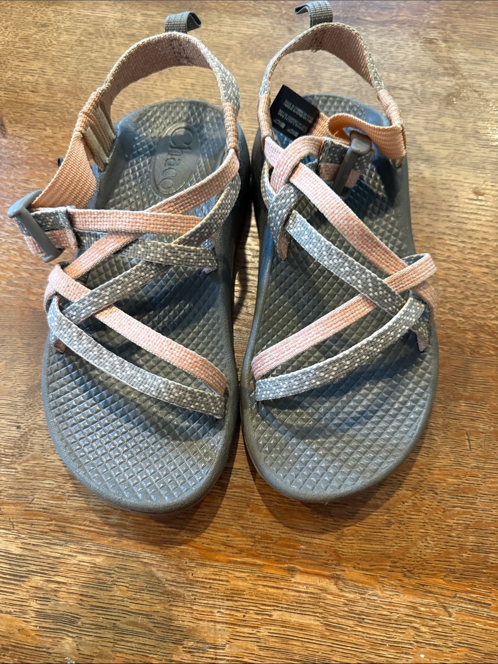 Chaco Kids Sport Sandals - Gray Footbed with Peach and Gray Straps